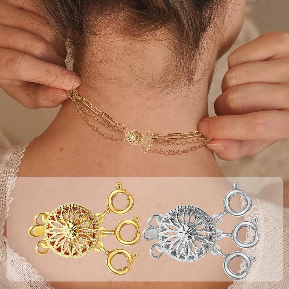 Layered Necklace Clasp for Women Slide Jewelry Lock Silver & 14k Gold Jewelry Br - Picture 3 of 6